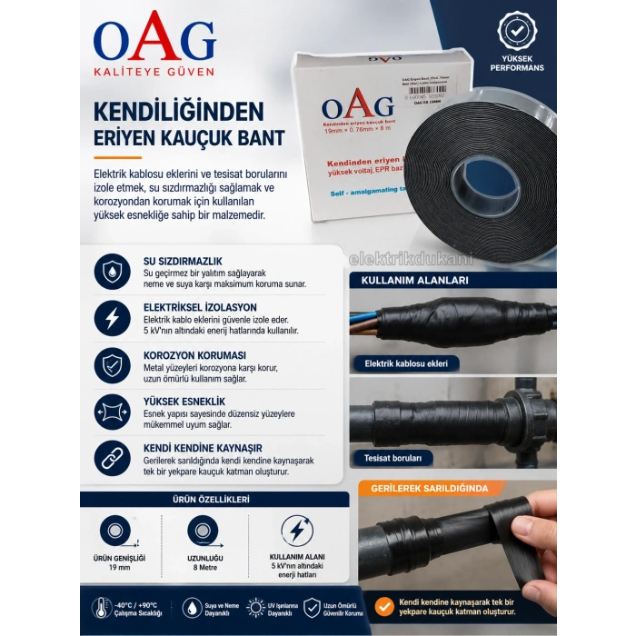 OAG Eriyen Bant 19x0.76mm 8mt (DAR) Kablo İzalasyonu İçin Kendiliğinden Eriyen Bant