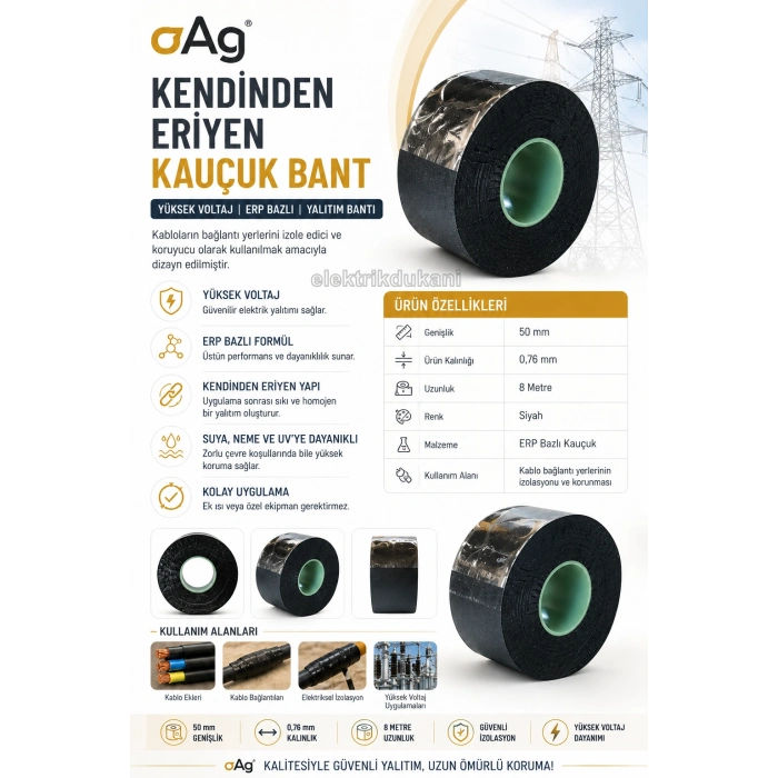 OAG Eriyen Bant 50x0.76mm 8mt (GENİŞ) Kablo İzalasyonu İçin Kendiliğinden Eriyen Bant