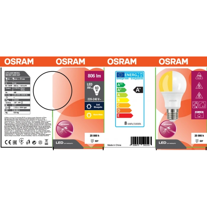 OSRAM 8w Led Ampul Sinek Kovucu Özellikli 6500k BEYAZ Işık ve Sinek Kovucu Sarı Işık Modu (E-27 Anti Mosquito)
