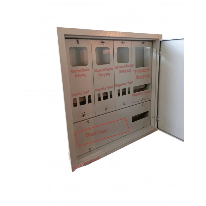 ÖZPA 1753 Sıva Altı 3 Trifaze + 1 Monofaze Sayaçlı Elektrik Panosu IP40 S. A. (3MN+1TR 4ü Pano Kare Buat Yerli)