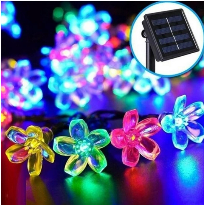PAPATYA Çiçek Şekilli Solar Güneş Enerjili RGB 5mt Dış Mekan 50li Slikon Süsleme Ledli IP65
