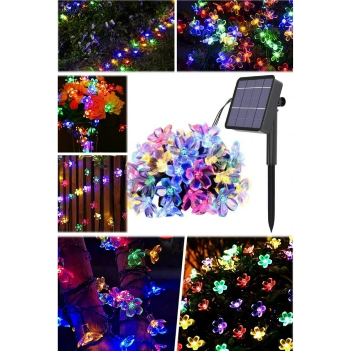 PAPATYA Çiçek Şekilli Solar Güneş Enerjili RGB 5mt Dış Mekan 50li Slikon Süsleme Ledli IP65