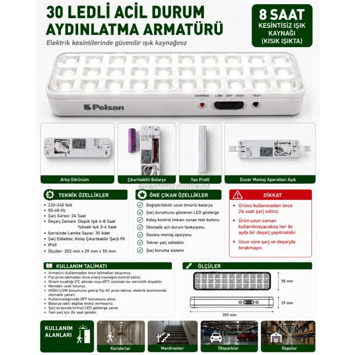 PELSAN 30 Led Şarj Edilebilir Işıldak