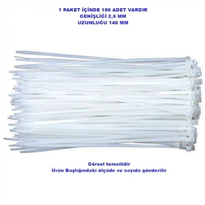 PEMSAN Klips Kablo Bağı 2.5x140 BEYAZ (100lü Paket) Kablo Cırdı