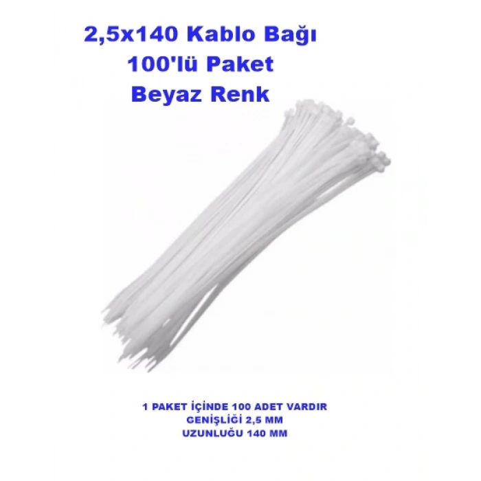 PEMSAN Klips Kablo Bağı 2.5x140 BEYAZ (100lü Paket) Kablo Cırdı