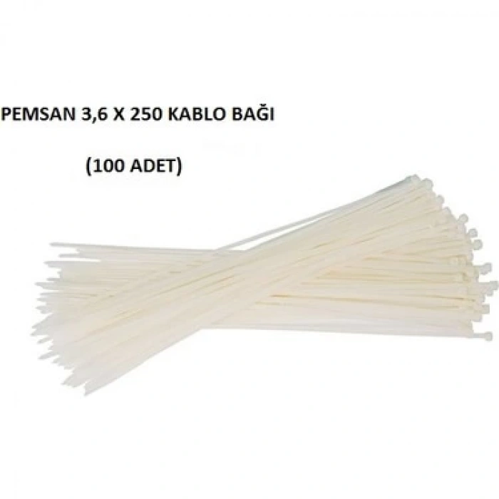 PEMSAN Klips Kablo Bağı 3.6x250 BEYAZ (100lü Paket) Kablo Cırdı