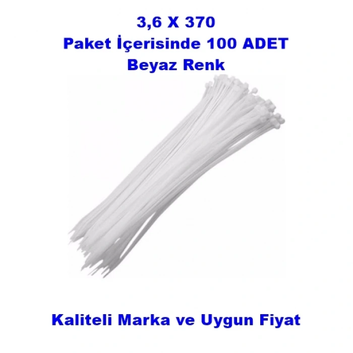 PEMSAN Klips Kablo Bağı 3.6x370 BEYAZ (100lü Paket) Kablo Cırdı