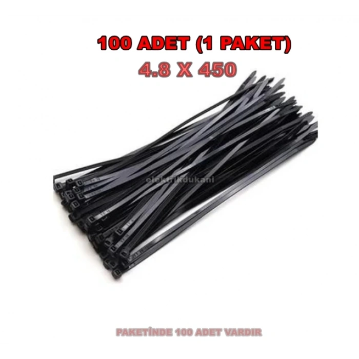 PEMSAN Klips Kablo Bağı 4.8x450 SİYAH (100lü Paket) Kablo Cırdı