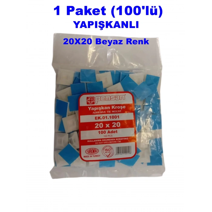 PEMSAN Yapışkan Kare Kroşe 20x20 BEYAZ (100lü Paket)