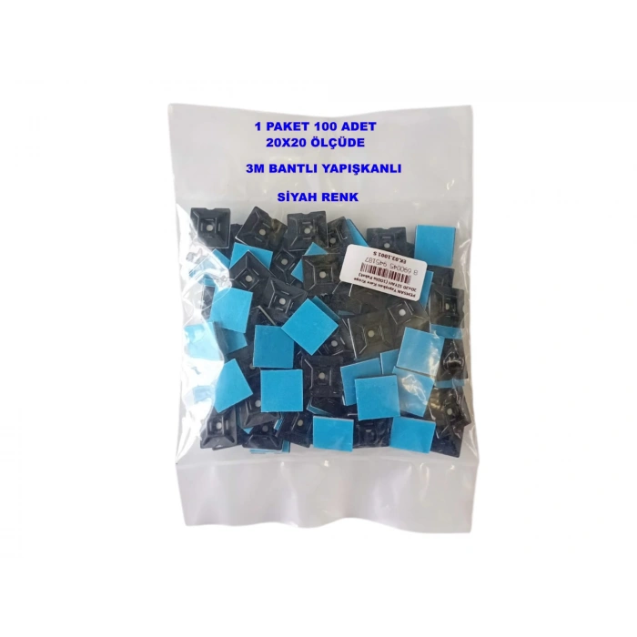 PEMSAN Yapışkan Kare Kroşe 20x20 SİYAH (100lü Paket)