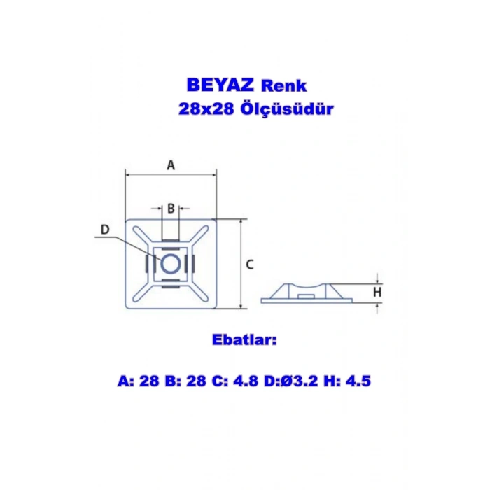 PEMSAN Yapışkan Kare Kroşe 28x28 BEYAZ (100lü Paket)