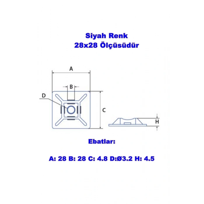 PEMSAN Yapışkan Kare Kroşe 28x28 SİYAH (100lü Paket)