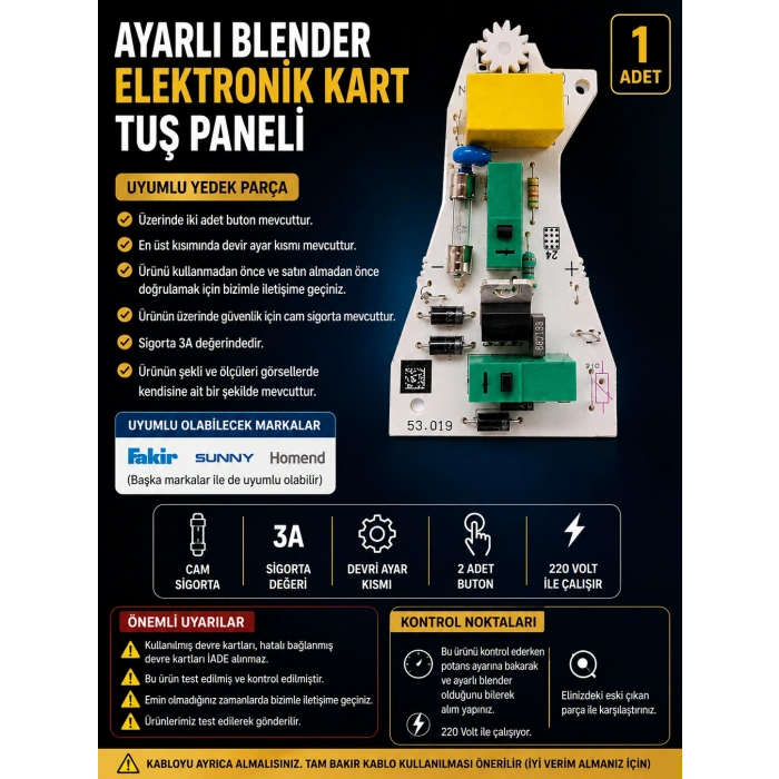 Potanslı Blendır Elektronik Kart Tuş Paneli Devresi (Tefal - Fakir - Beko -vb. Markaların Modellerinde Kullanır)