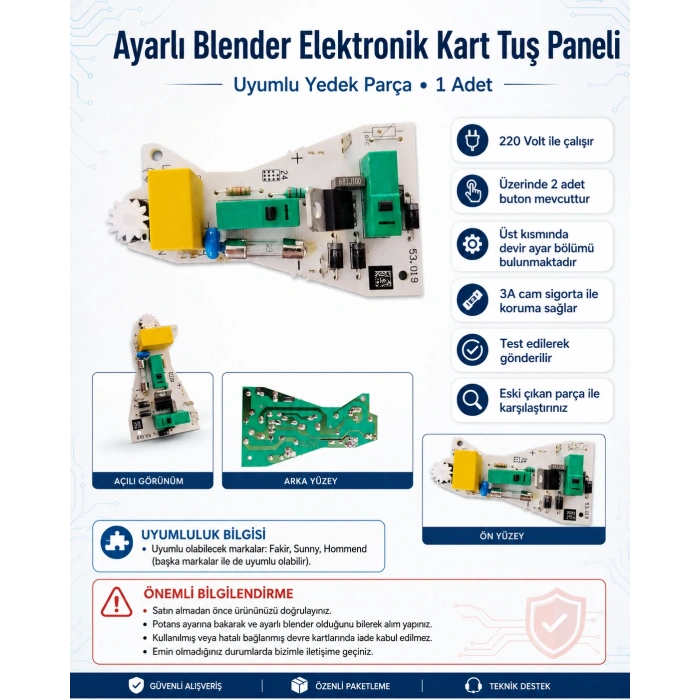 Potanslı Blendır Elektronik Kart Tuş Paneli Devresi (Tefal - Fakir - Beko -vb. Markaların Modellerinde Kullanır)