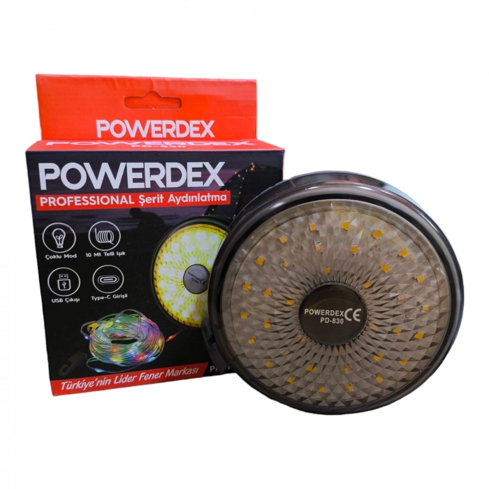 POWERDEX 10mt Şarjlı Telli Peri Ledli 8 Animasyonlu Günışığı ve RGB Renk Makaralı Süsleme Ledi