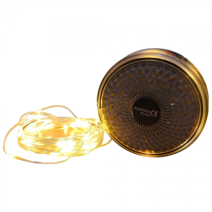 POWERDEX 10mt Şarjlı Telli Peri Ledli 8 Animasyonlu Günışığı ve RGB Renk Makaralı Süsleme Ledi