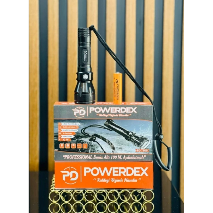 POWERDEX 10W Şarjlı Ledli Profesyonel Deniz Su Altı El Feneri 2000Lm 3.7v X 1 Adet Pil