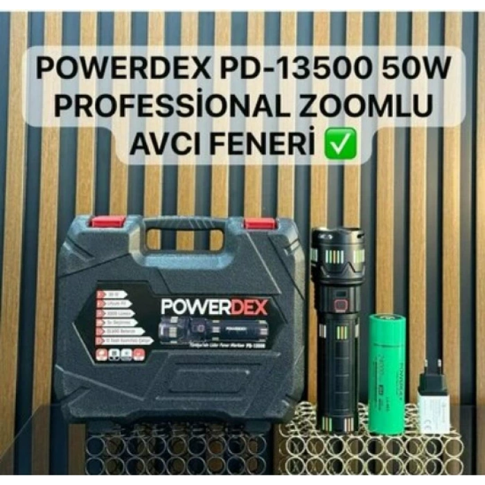 POWERDEX 50W Şarjlı Ledli Profesyonel El Feneri 5.000Lm 24000mAh 30A Pil