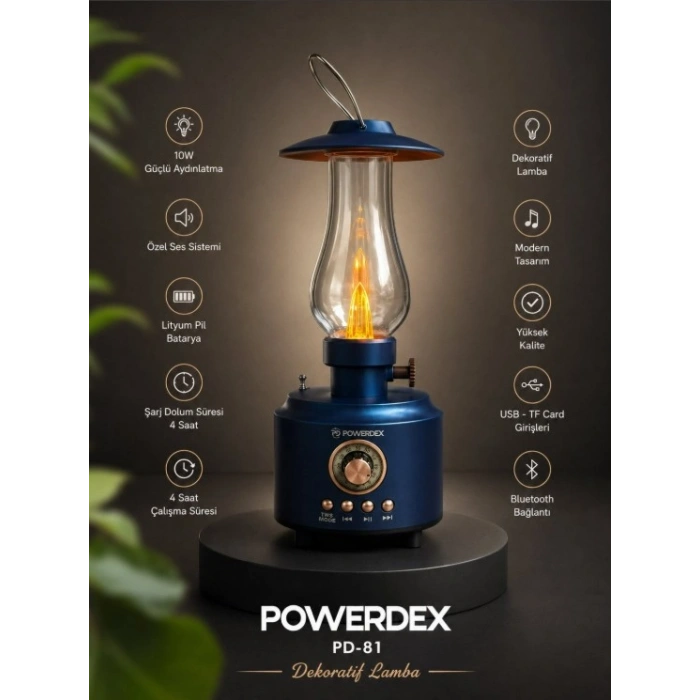 POWERDEX Gaz Lambası Modelli Radyolu Şarjlı Lüküs Dekoratif Lamba 10w Amber Işık