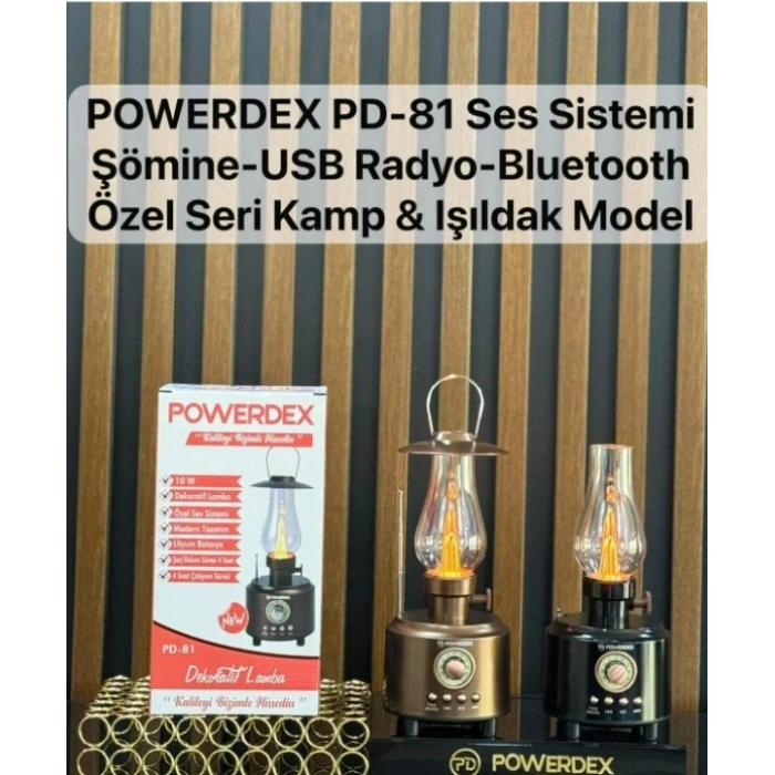 POWERDEX Gaz Lambası Modelli Radyolu Şarjlı Lüküs Dekoratif Lamba 10w Amber Işık
