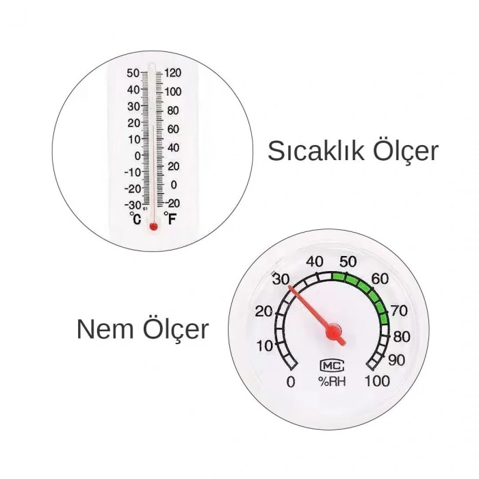 POWERMASTER Duvar Tipi Sıcaklık Ve Nem Ölçer Mekanik Termometre Cıva + İbreli Dikey