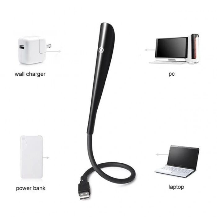 POWERMASTER Ledli Esnek USB Lamba  Siyah 6400k Klavye Aydınlatma ve Kitap Okuma lambası