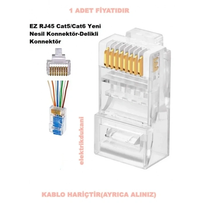 RJ-45 Yeni Nesil Delikli Bilgisayar Jakı RJ45 CAT-5 /CAT-6 Açık Uclu Plug Konnektör Jakı
