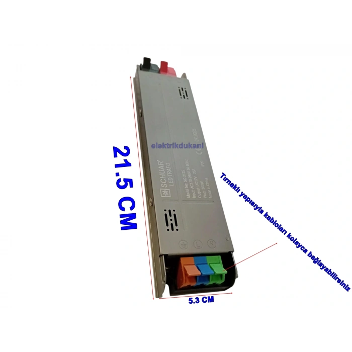 SCHUAR Süper Slim 12v 25A Şerit Led Trafosu 300w IP20  (Epox Dolgu Elektronik Devre 12 Volt 25 Amper 25mt ye Kadar Kullanım İçin Uygundur)