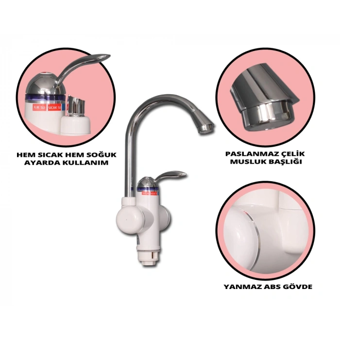 SICAK MUSLUK Alttan Girişili Kuğu Musluk Beyaz