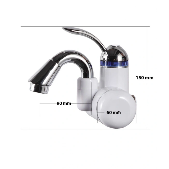 SICAK MUSLUK Duvardan Girişli Elektrikli Sıcak Su Musluğu BEYAZ 220v Tek Griş (Arkadan Girişli Kısa Kurna)