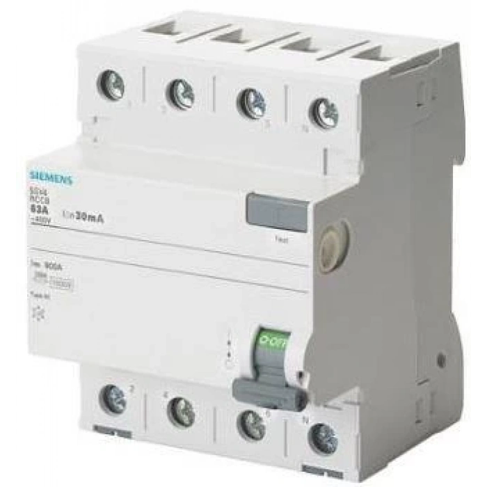 SİEMENS 4x40A 30mA AC Tip Üç Faz Trifaze Kaçak Akım Koruma Rolesi 70mm (Yeni Tip)