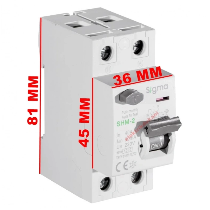 SİGMA 2x40A 30mA 6kA AC Tip Monofaze Kaçak Akım Koruma Rolesi