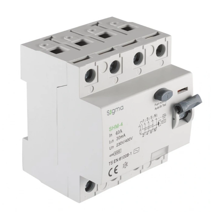 SİGMA 4x40A 30mA 6kA AC Tip Trifaze Kaçak Akım Koruma Rolesi