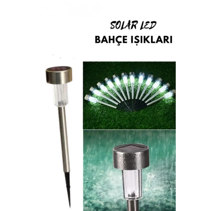 Solar Güneş Enerjili 10x1watt 10lu Paket Çim Kazıklı Set Bahçe Aplik Fener BEYAZ Işık 6500K IP44