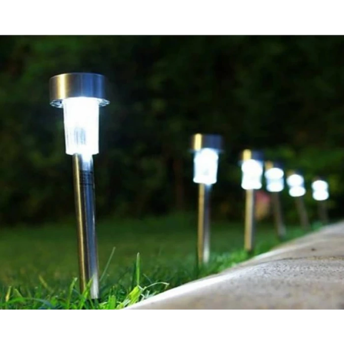 Solar Güneş Enerjili 10x1watt 10lu Paket Çim Kazıklı Set Bahçe Aplik Fener BEYAZ Işık 6500K IP44