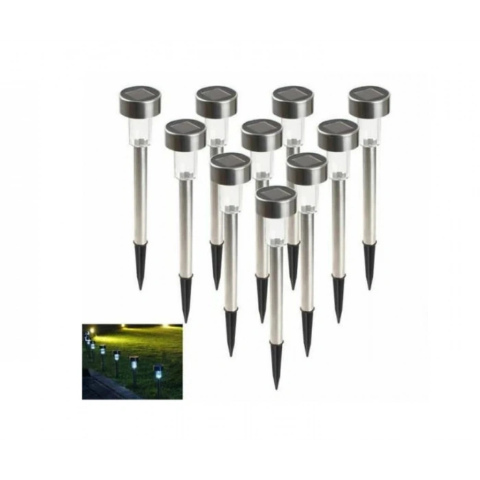 Solar Güneş Enerjili 10x1watt 10lu Paket Çim Kazıklı Set Bahçe Aplik Fener BEYAZ Işık 6500K IP44