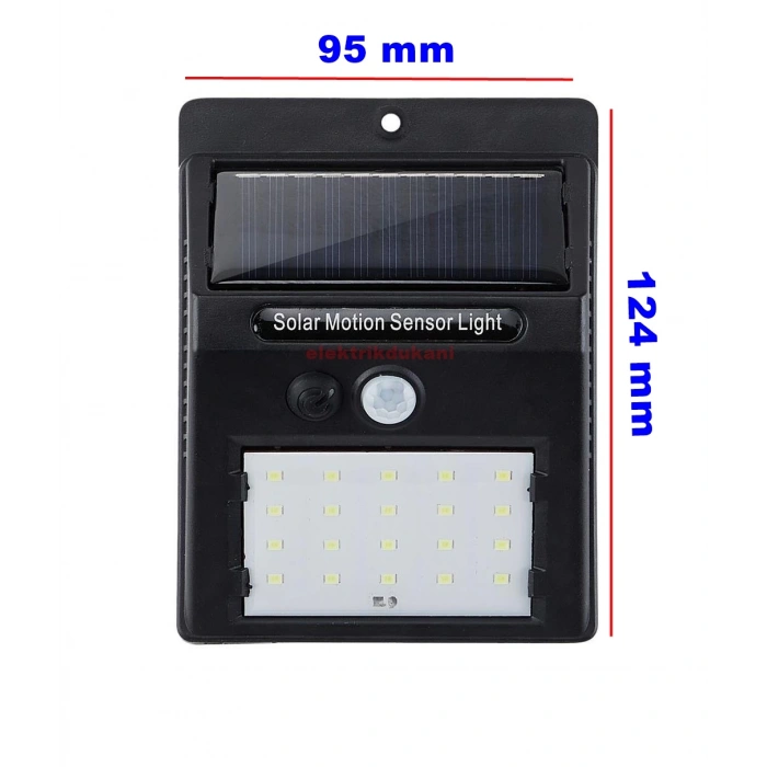 Solar Güneş Enerjili 20W Sensörlü Duvar Bahçe Aplik Beyaz Işık 6500K IP65