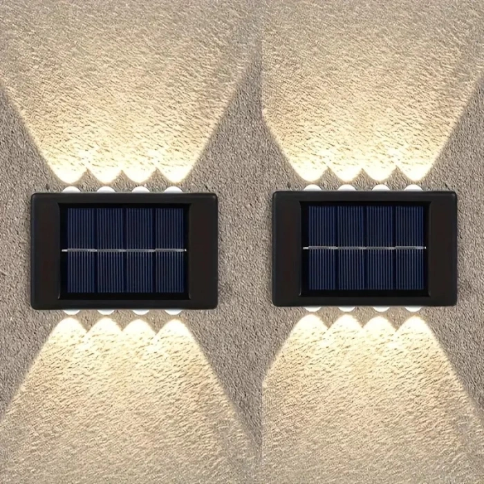 Solar Güneş Enerjili 2x14watt 2li Paket Çift Yönlü Dekoratif Duvar Bahçe Aplik GÜNIŞIĞI Işık 3200K IP65