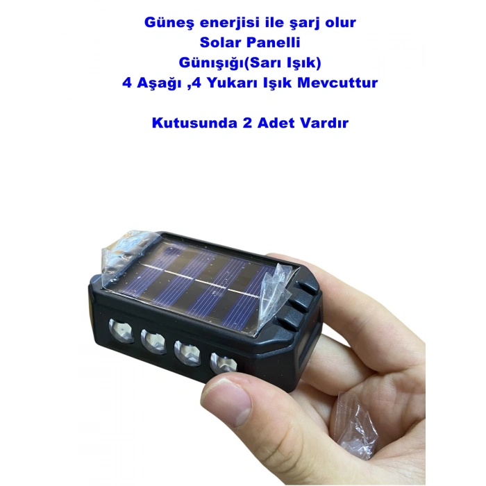 Solar Güneş Enerjili 2x14watt 2li Paket Çift Yönlü Dekoratif Duvar Bahçe Aplik GÜNIŞIĞI Işık 3200K IP65