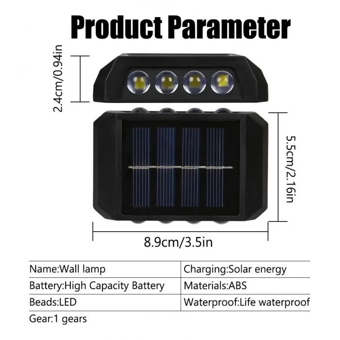 Solar Güneş Enerjili 2x14watt 2li Paket Çift Yönlü Dekoratif Duvar Bahçe Aplik GÜNIŞIĞI Işık 3200K IP65