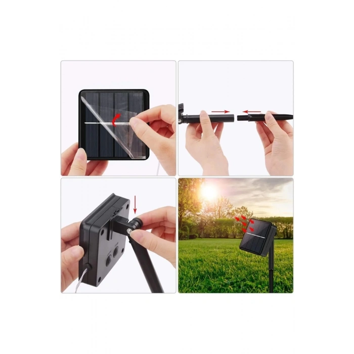 Solar Güneş Enerjili GÜNIŞIĞI 20mt Dış Mekan Peri Led İp Süsleme Ledli IP65 (3500k Gün Işığı Sarı Işık)