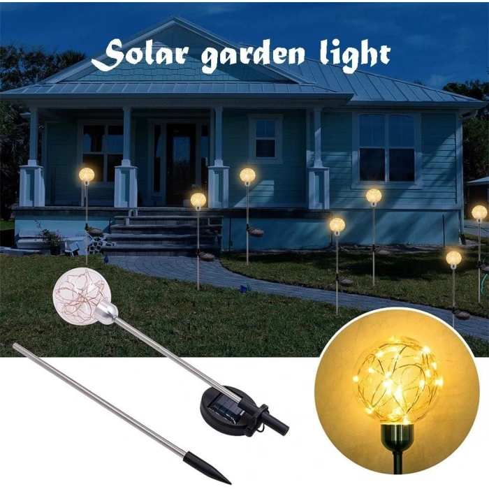 Solar Güneş Enerjili GÜNIŞIĞI 2li Paket Top Fanus Şekilli Bahçe Armatürü Çim Kazıklı  IP65 (3500k 2 Adet Gün Işığı Sarı Işık)