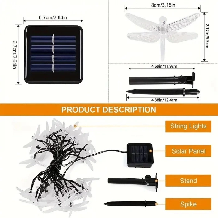 Solar Güneş Enerjili GÜNIŞIĞI 5mt Dış Mekan 30lu Yusufcuk Şekilli Süsleme Ledli IP65 (3500k Gün Işığı Sarı Işık)