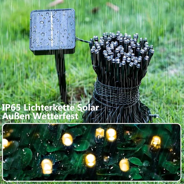 Solar Güneş Enerjili GÜNIŞIĞI 5mt Dış Mekan 50li Boncuk İp Süsleme Ledli IP65 (3500k Gün Işığı Sarı Işık)