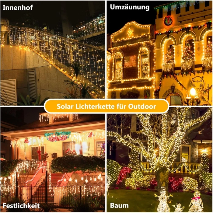 Solar Güneş Enerjili GÜNIŞIĞI 5mt Dış Mekan 50li Boncuk İp Süsleme Ledli IP65 (3500k Gün Işığı Sarı Işık)
