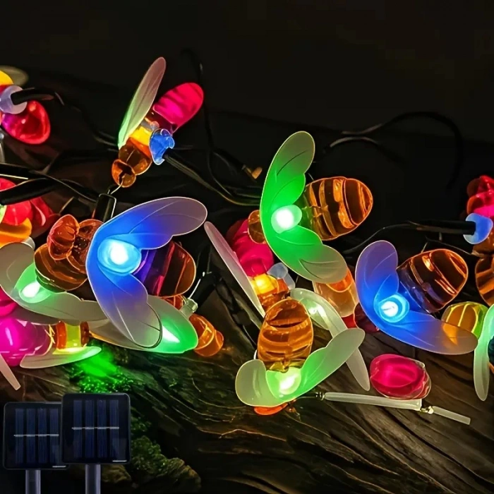Solar Güneş Enerjili RGB 3mt Dış Mekan 20li Arı Şekilli Süsleme Ledli IP65 (Karışık Renkli)