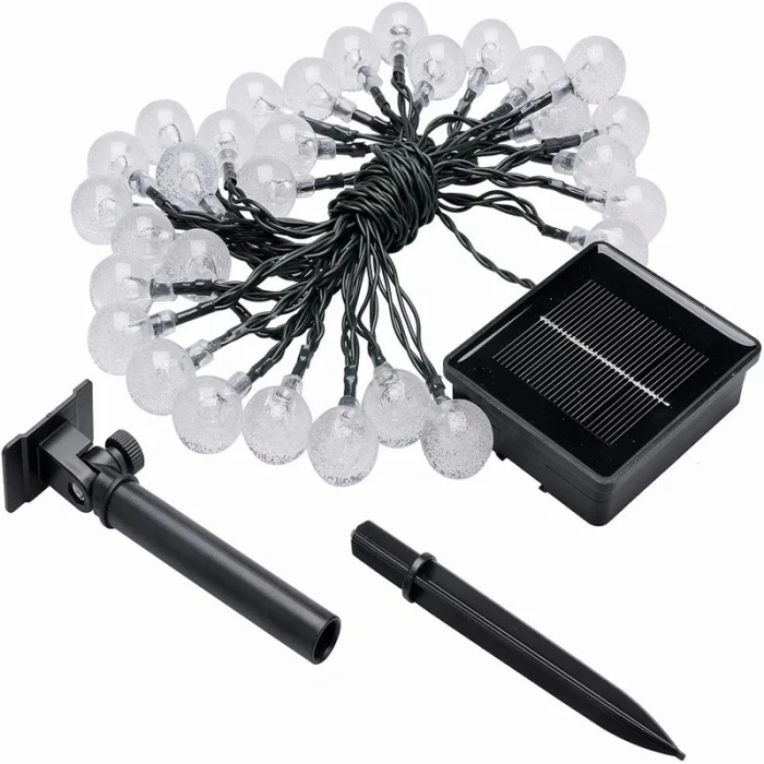 Solar Güneş Enerjili RGB 7mt Dış Mekan 50li Şeffaf Cam Misket Top Şekilli Süsleme Ledli IP65 (Karışık Renkli)