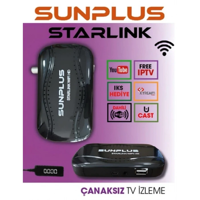 SUNPLUS SpaceX Wifi HD Dahili Wifi Dijital Uydu Alıcı Akıllı Kumandalı IP Tv Ulusal Kanallar Hediye