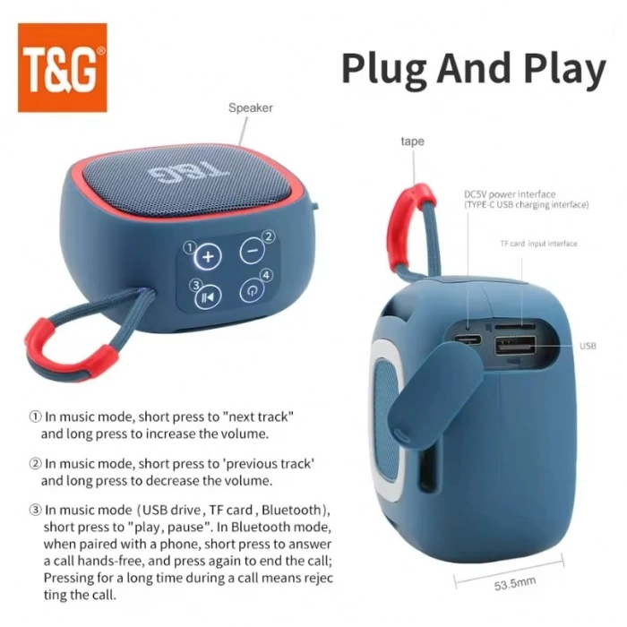 T&G Ses Bombası Hoparlör Bluetooth Usb-Sd-Fm Destekli Kablosuz Taşınabilir Wireless 5w