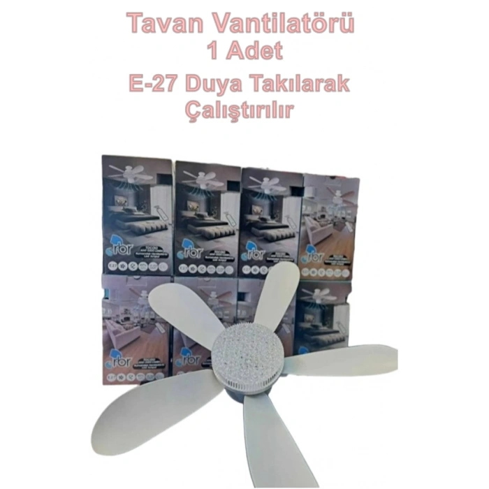 Tavan Vantilatörü 30w Beyaz / Günışığı Ledli E-27 Duy a Takılabilen 5 Kanatlı Kumandalı Vantilatör 80-265v